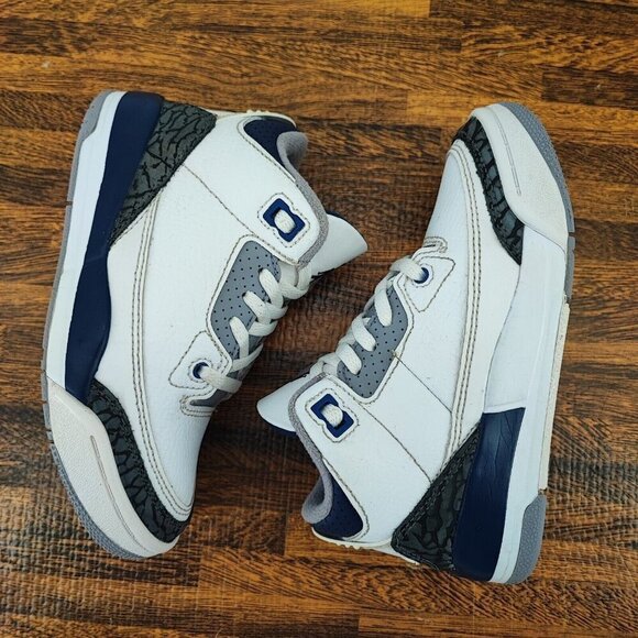 Nike Kid’s Air Jordan 3 Retro PS GS White Midnight Navy Sneakers Size 11C US - Picture 6 of 9